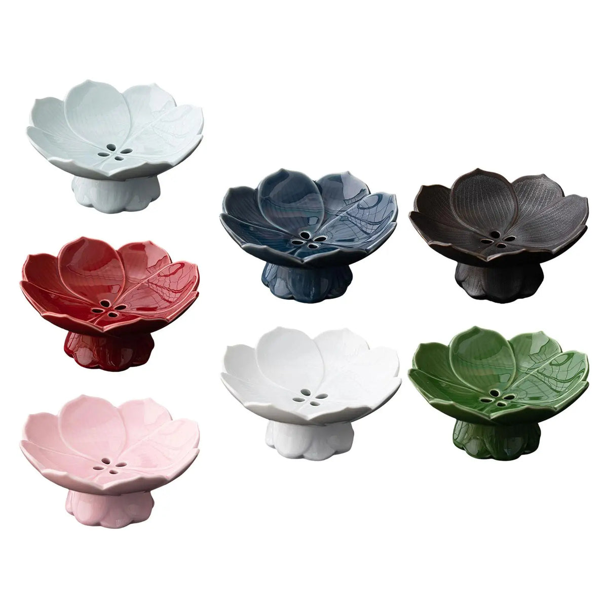 Lotus Ceramic Pedestal Fruit Bowl & Decorative Serving Tray