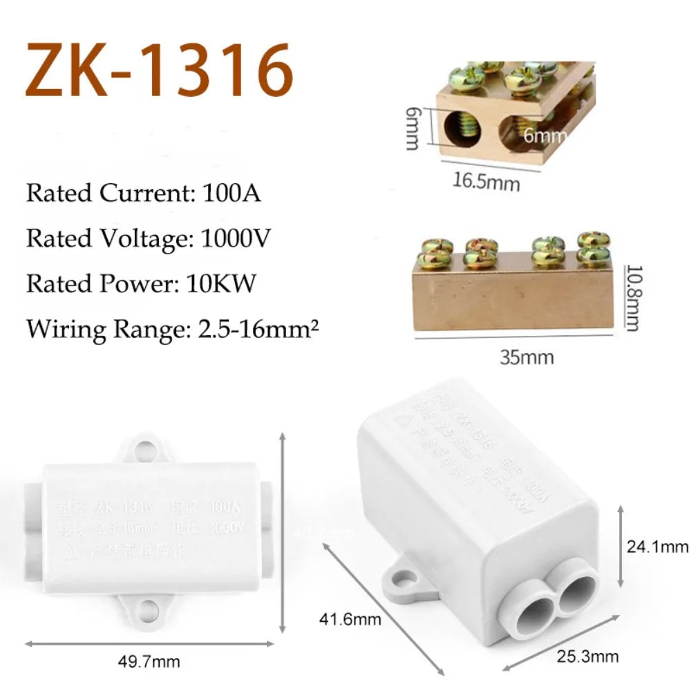 Brass High Power Wire Splitter Terminal Block 60A–100A