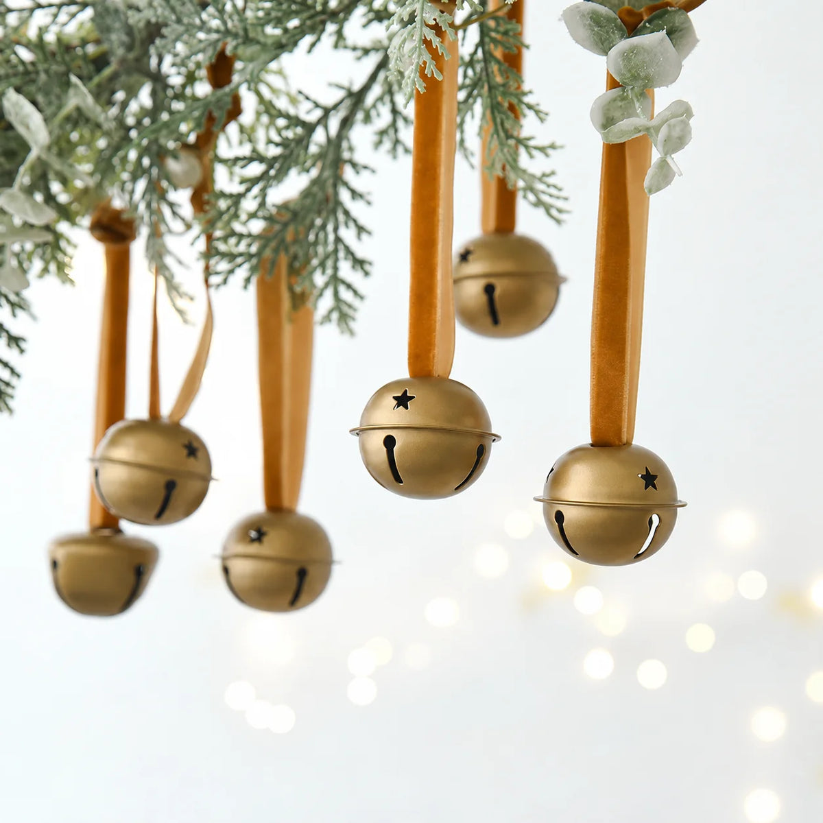 Iron Christmas Bell Ornaments with Velvet Ribbon – 6-Piece Set