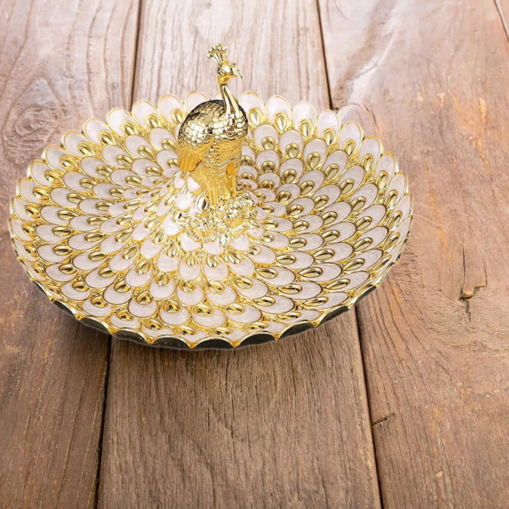 Decorative Peacock Metal Tray | Multicolor Snack & Fruit Bowl