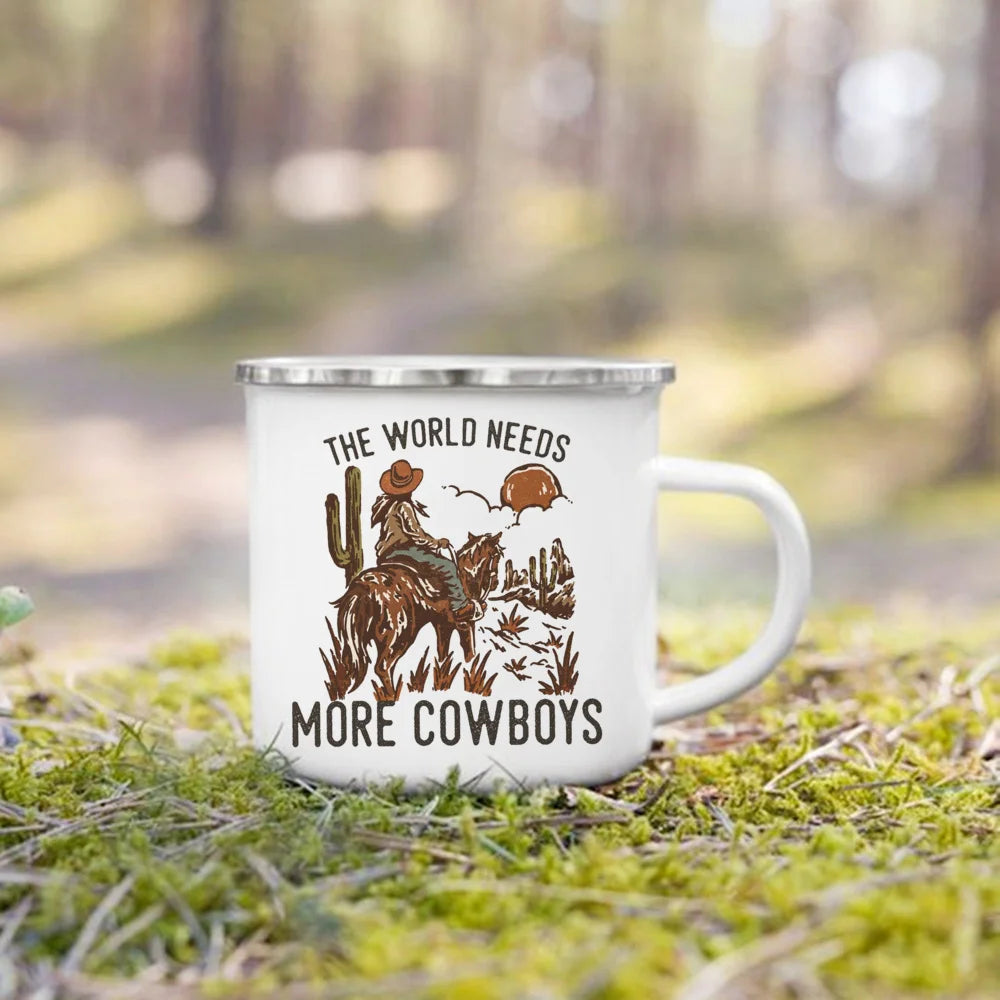 West Cowboy Camping Enamel Mug – Campfire Adventure Gift