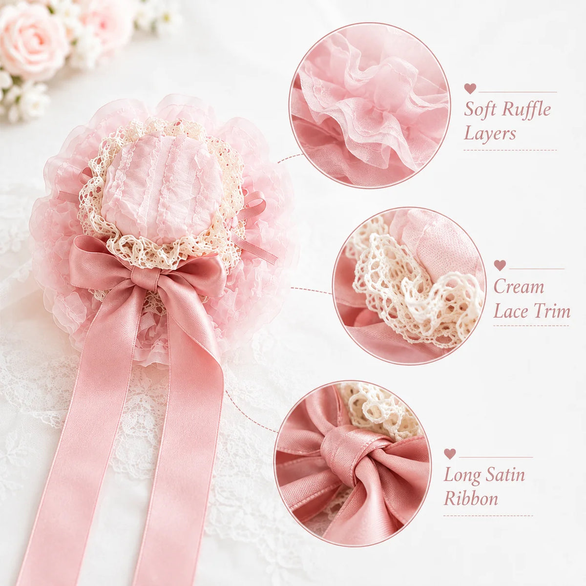 Vintage Lolita Lace Bonnet with Satin Ribbon Bow – 3 Colors