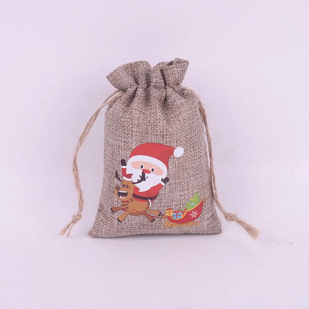 Christmas Burlap Drawstring Gift Bag – Festive Linen Pouch