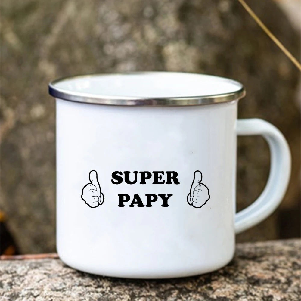 Super Papy Enamel Mug – Grandpa Gift Coffee & Camping Cup