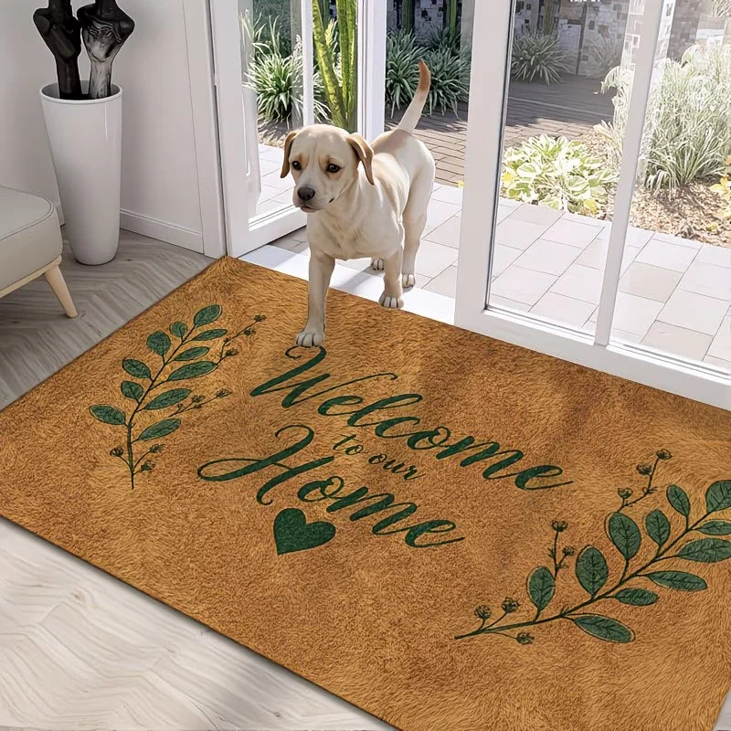 Rustic Welcome Home Non-Slip Entryway Mat | Greenery Heart