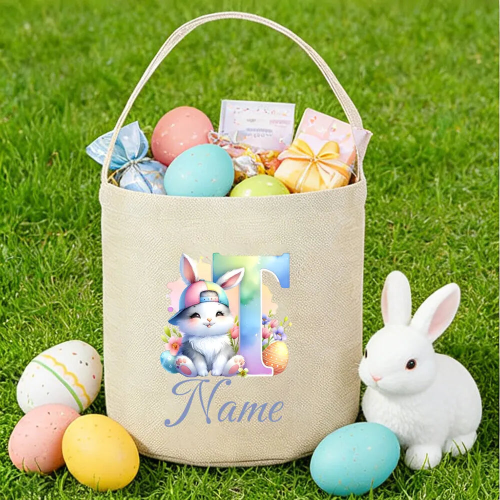 Personalized Bunny Easter Basket for Kids – Custom Name Bag