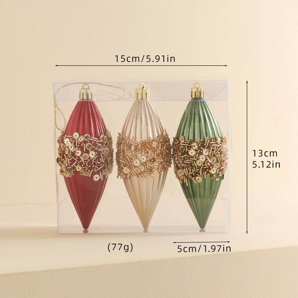 3-Piece Vintage Glass Christmas Ornament Set – Red & Gold