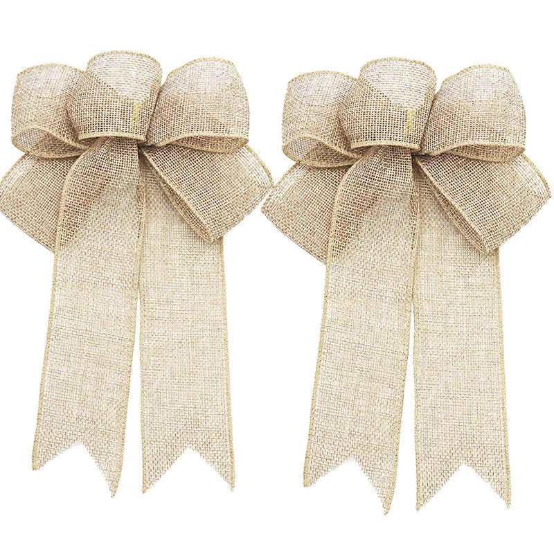 Linen Ribbon Bow Christmas Wreath & Tree Decoration – 2-Pack