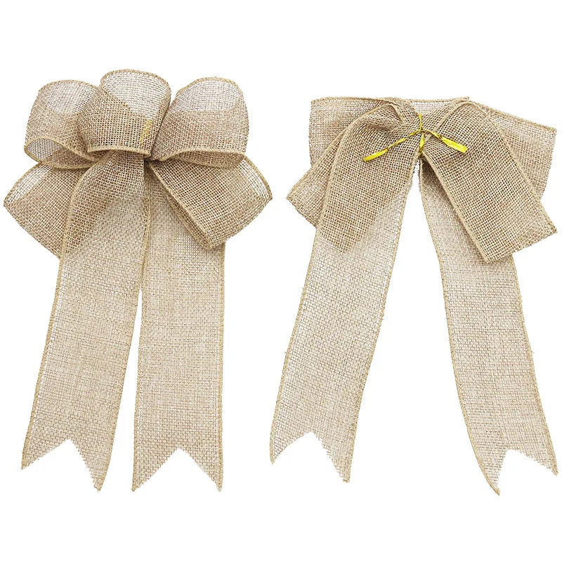 Linen Ribbon Bow Christmas Wreath & Tree Decoration – 2-Pack