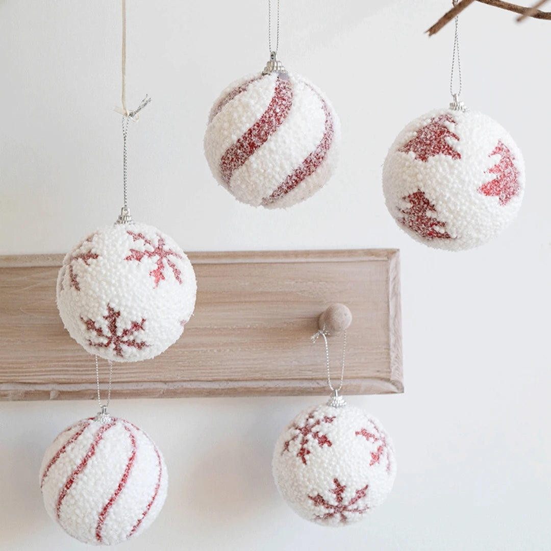 White Foam Christmas Ball Ornament 8cm | Glitter Snowball Decor