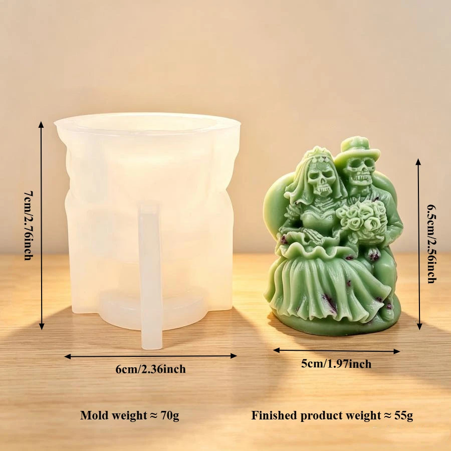 Skull Couple Silicone Mold – Bride & Groom Candle Resin DIY