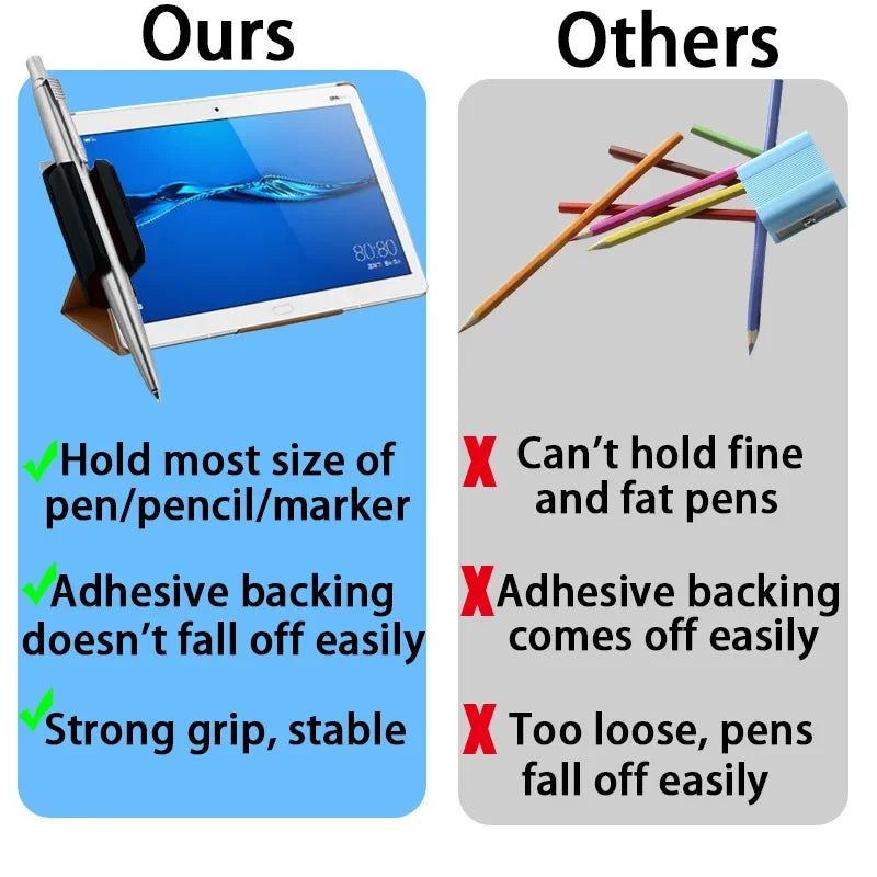 Self-Adhesive Silicone Pen Holder Clips for Desk & Laptop
