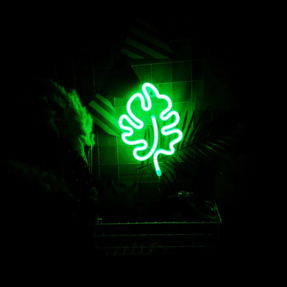 Leaf Shaped Green LED Neon Night Light – USB & Battery