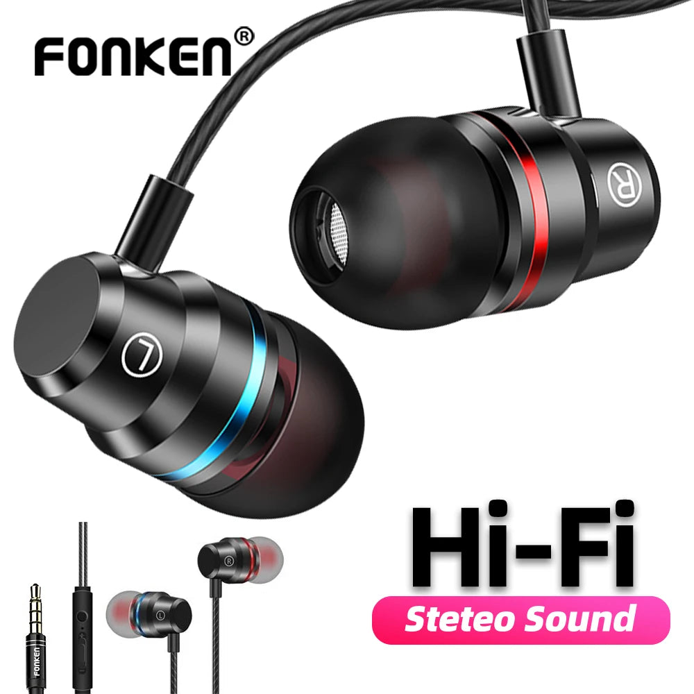 FONKEN 3.5mm Wired Earbuds – Stereo Bass, Mic & Volume Control