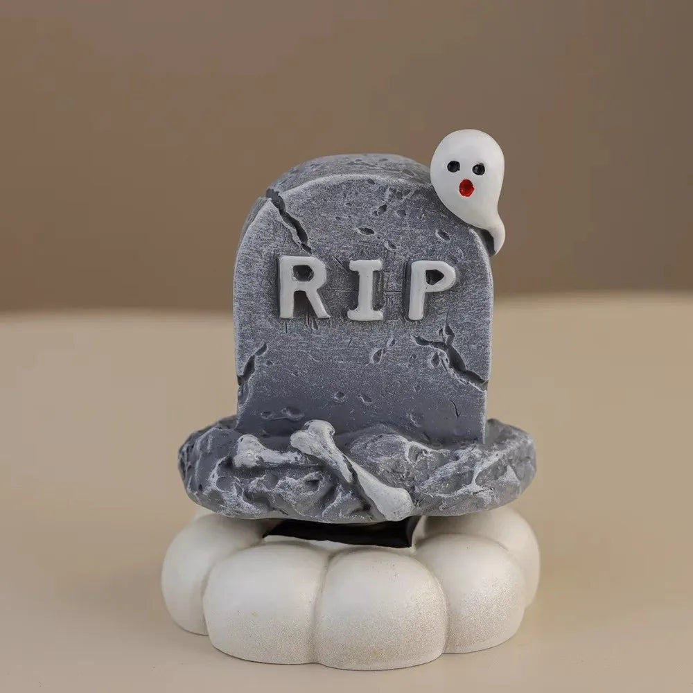 Resin Halloween Ghost Figurine | Mini Pumpkin & Skull Decor