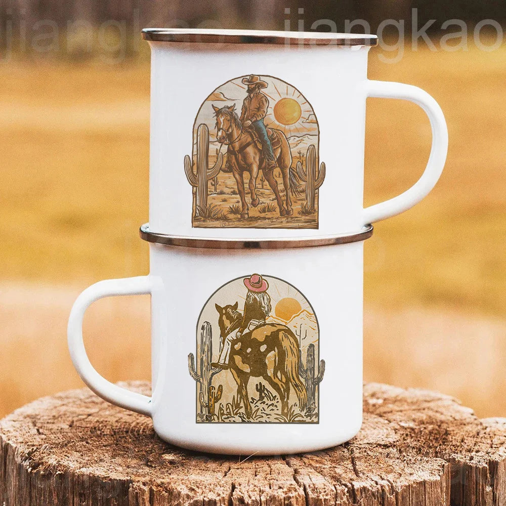 West Cowboy Camping Enamel Mug – Campfire Adventure Gift