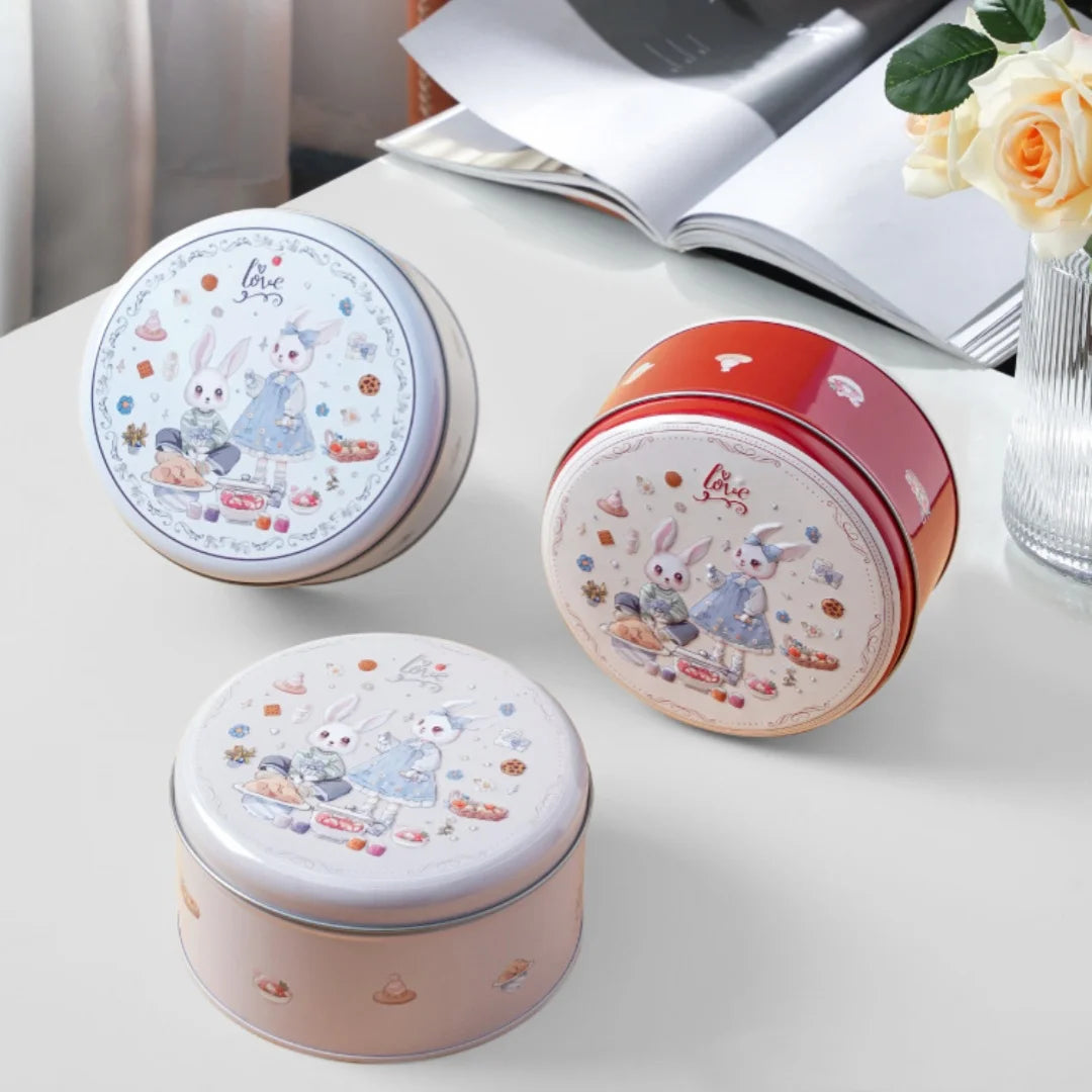 Cute Rabbit Round Tin Storage Box – Metal Candy & Gift Box