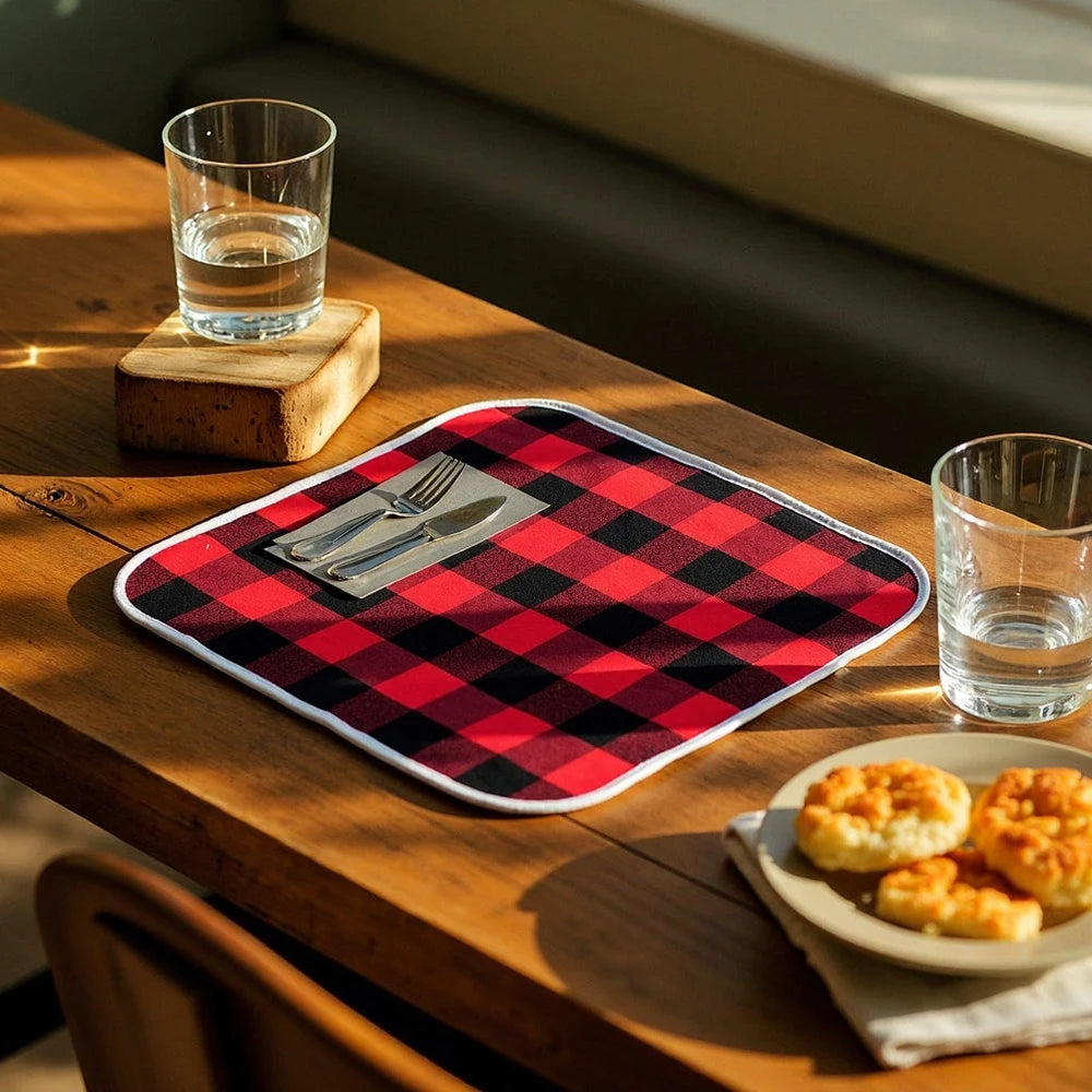 Red Black Checkered Double-Sided Placemat | Christmas Decor