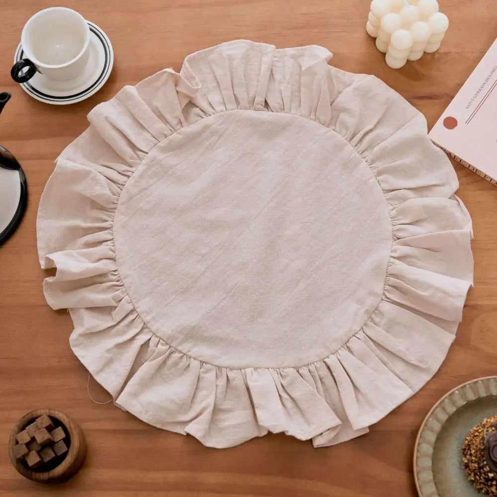 Round Ruffled Cotton Placemats | Rustic Wedding Table Decor