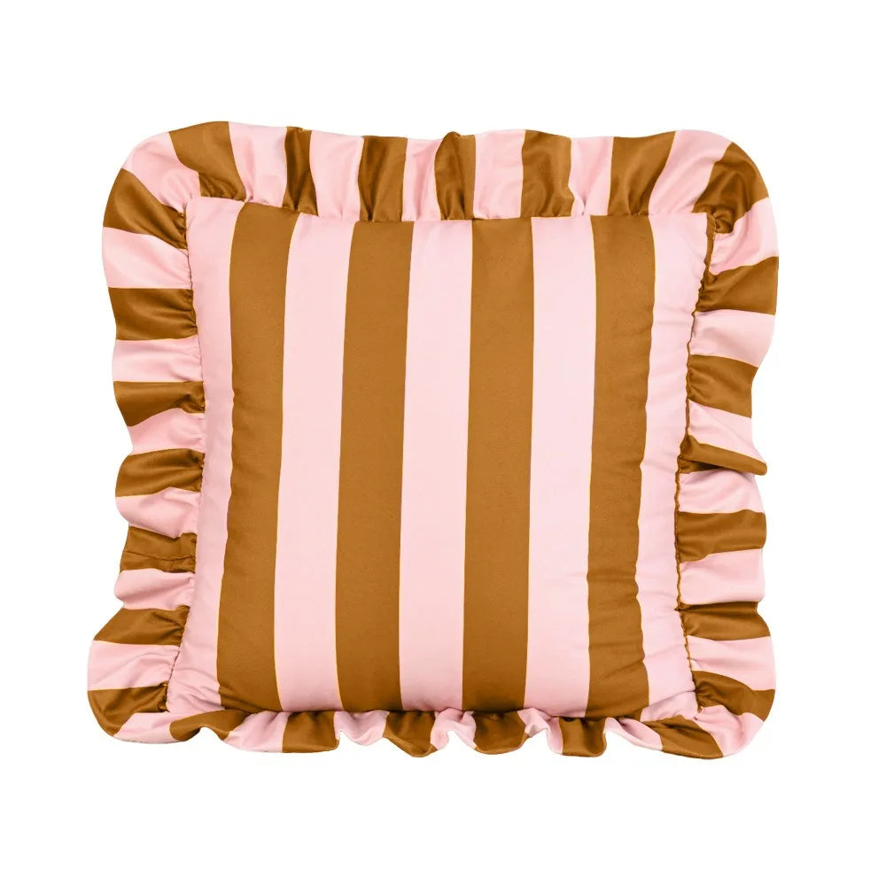Striped Velvet Pillowcase Lotus Leaf Edge Soft Cushion Cover