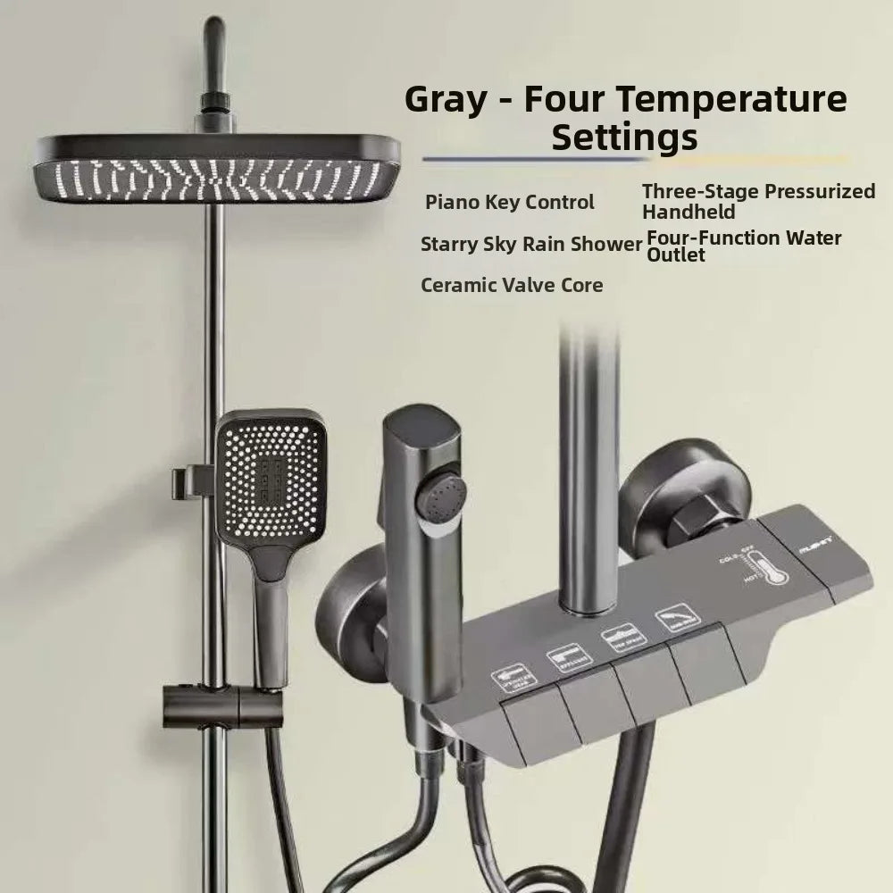 Grey Digital Rainfall Shower System | Temperature Display Set