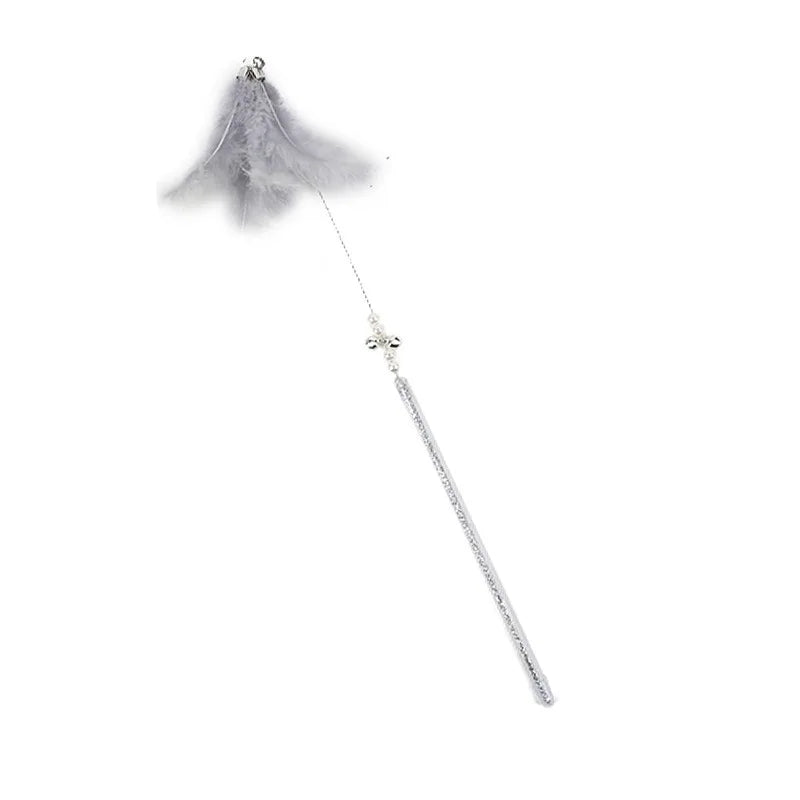 Feather & Bell Cat Wand Toy – Handheld Tickle Wand