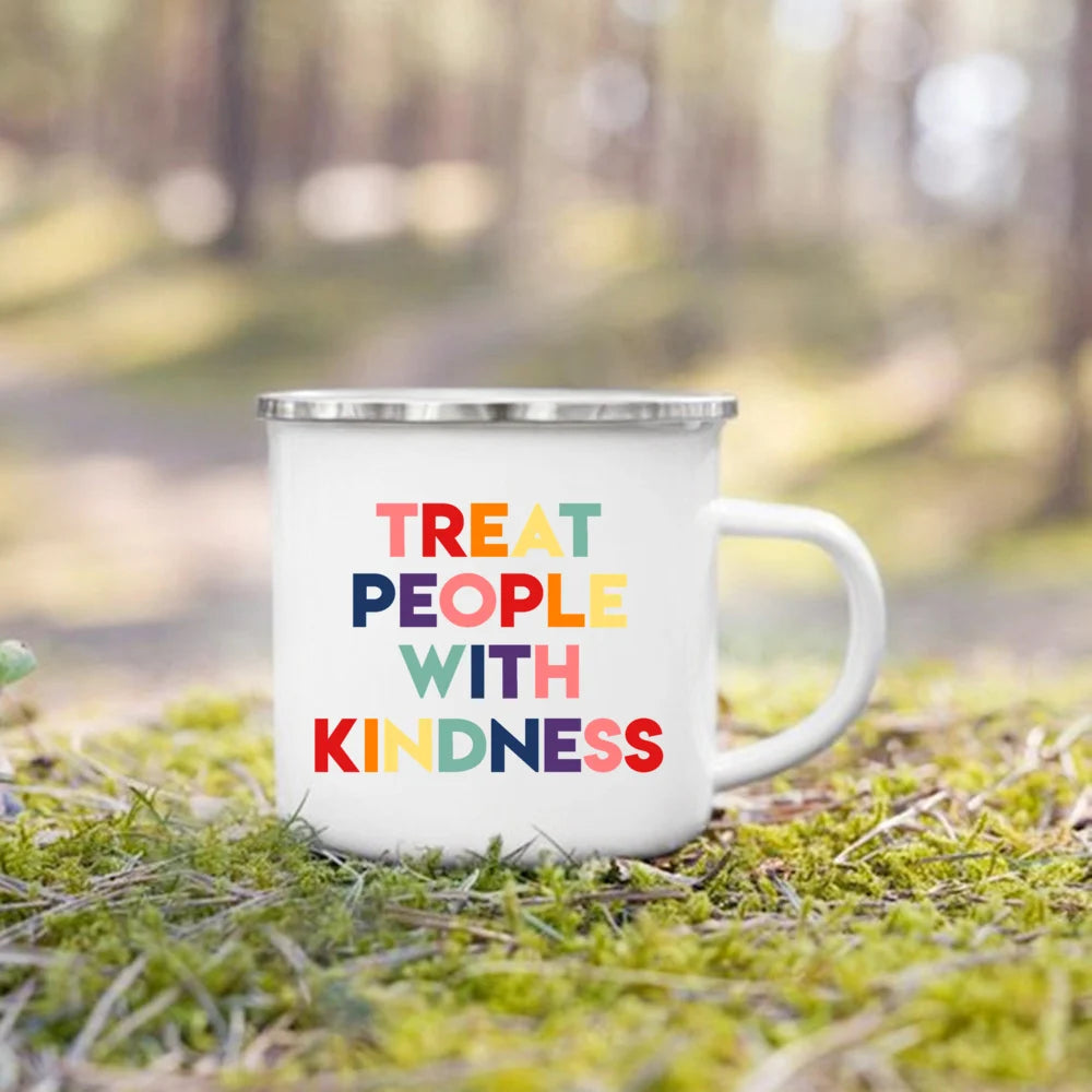 Treat People with Kindness Vintage Enamel Coffee Mug