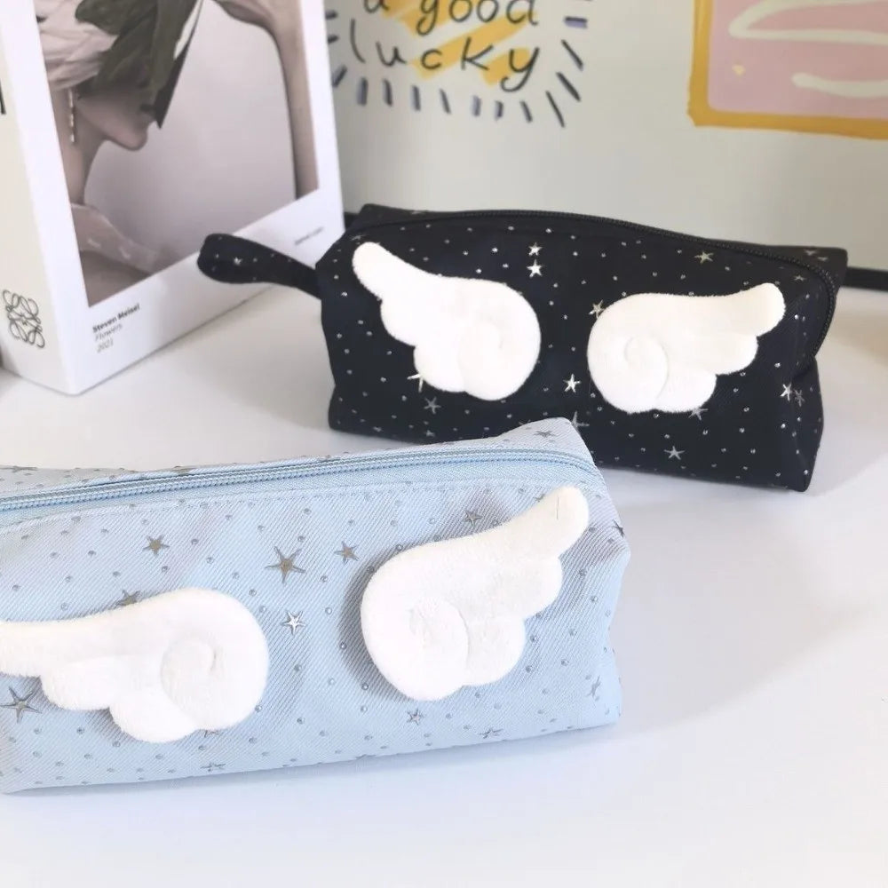 Star Print Angel Wing Pencil Case | Large Canvas Pen Bag