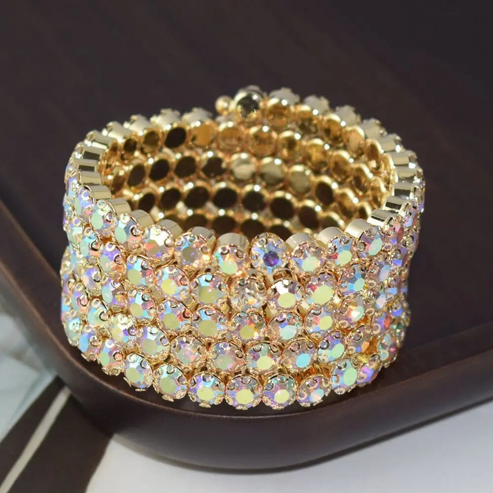 Crystal Rhinestone Bridal Bracelet – 3 & 5 Row Wedding Cuff