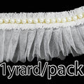 6cm Pearl Pleated Mesh Lace Trim – 1 Yard DIY Sewing