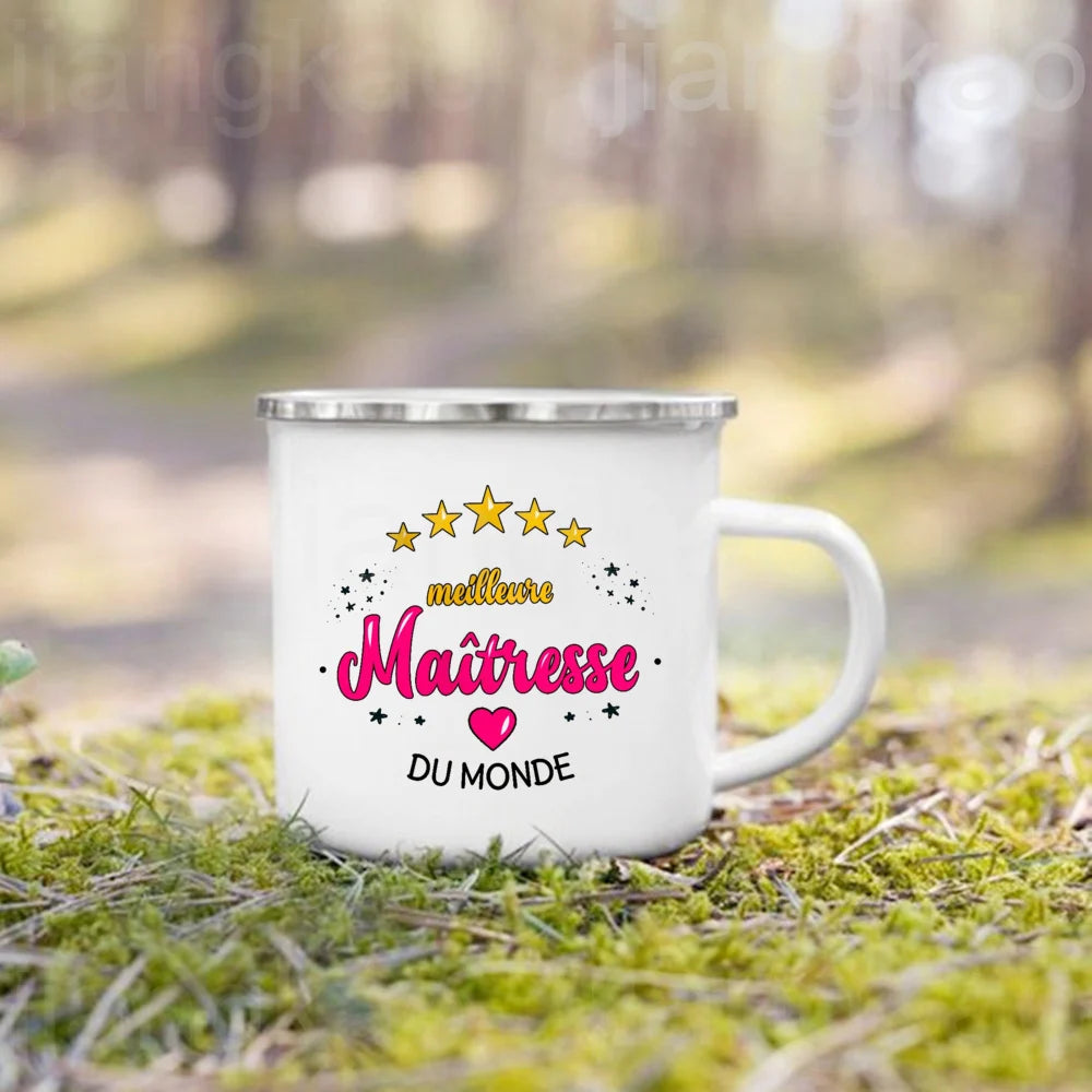 Best Teacher French Print Enamel Mug – Teacher's Day Gift