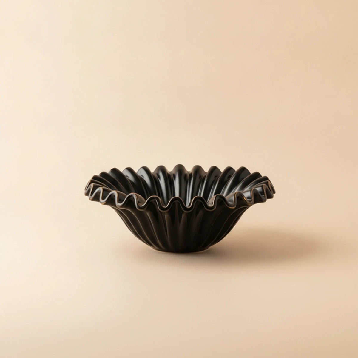 Ceramic Fluted Fruit Bowl with Wavy Rim | Elegant Centerpiece