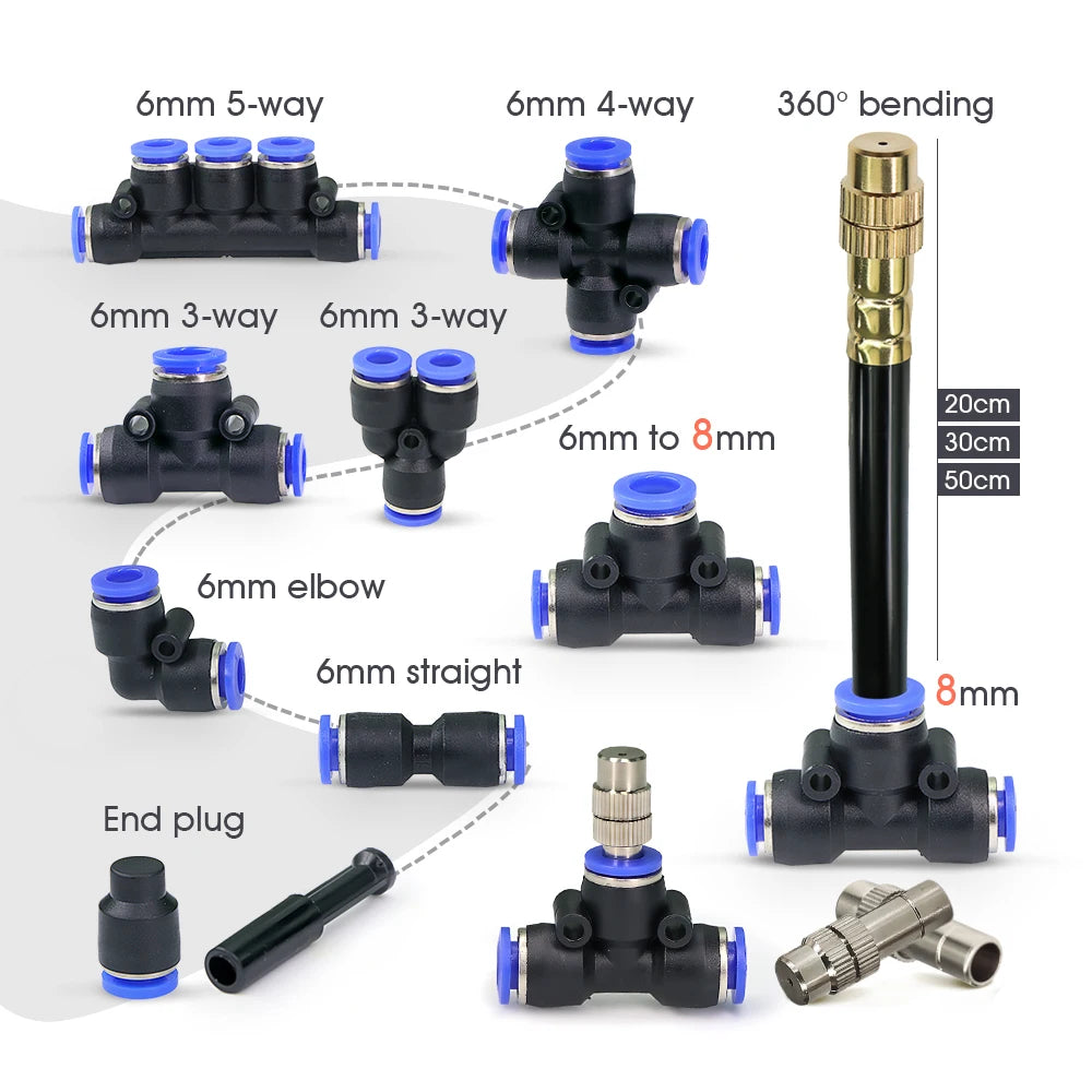 Garden Misting Atomization System – 6mm Hose Connectors