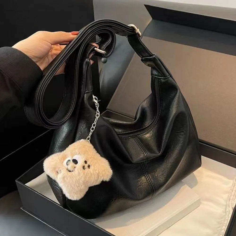 Women's PU Leather Slouchy Shoulder Bag – Retro Hobo Tote