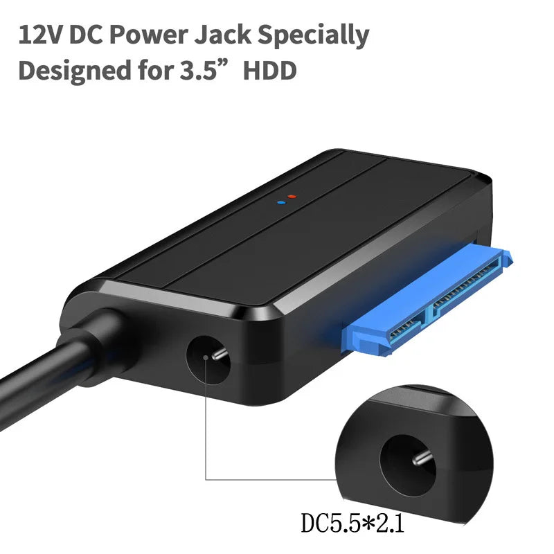 USB 3.0 to SATA III Cable Adapter with DC Power Port | HDD & SSD