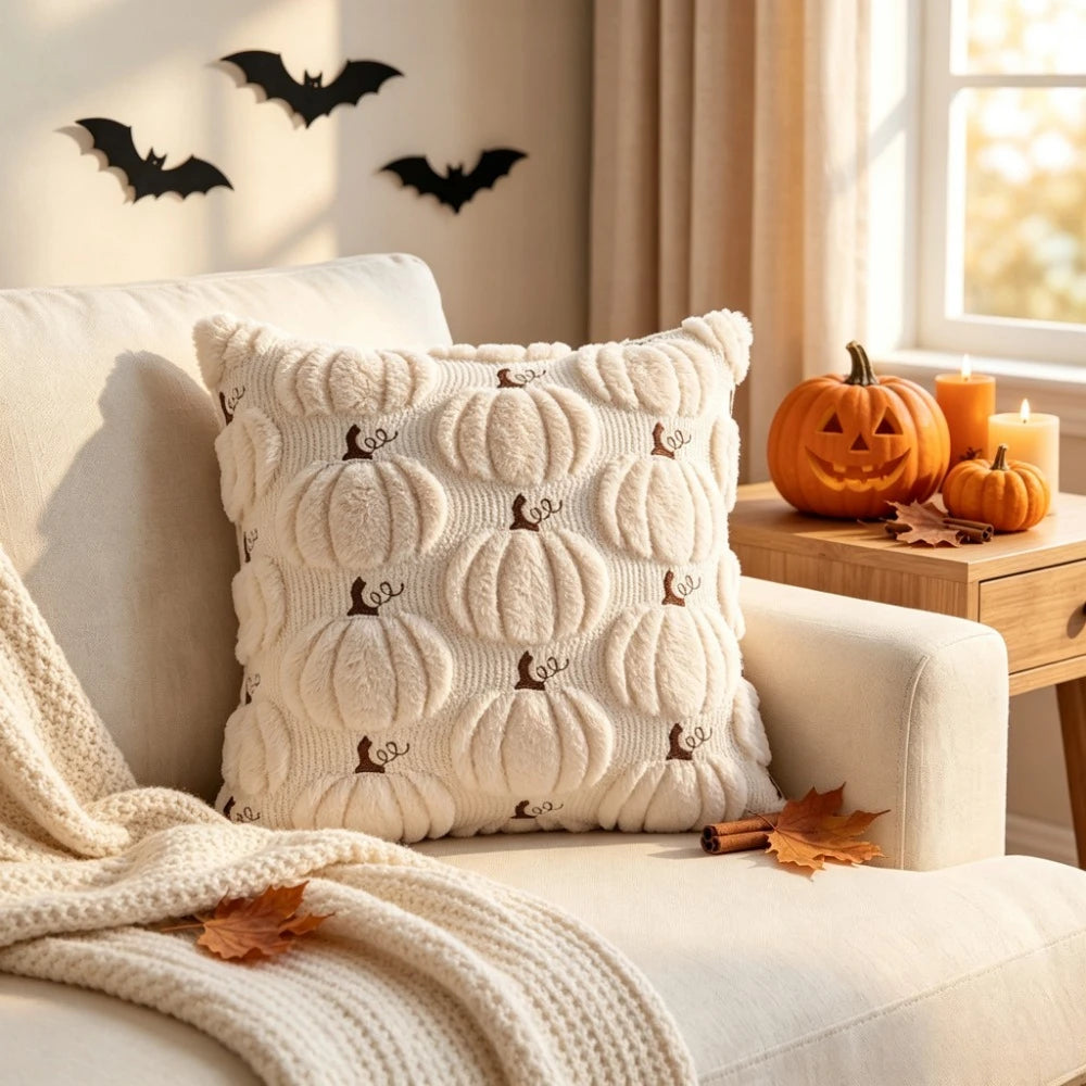 VIKAMA 3D Plush Pumpkin Throw Pillow Cover | Fall Halloween Decor