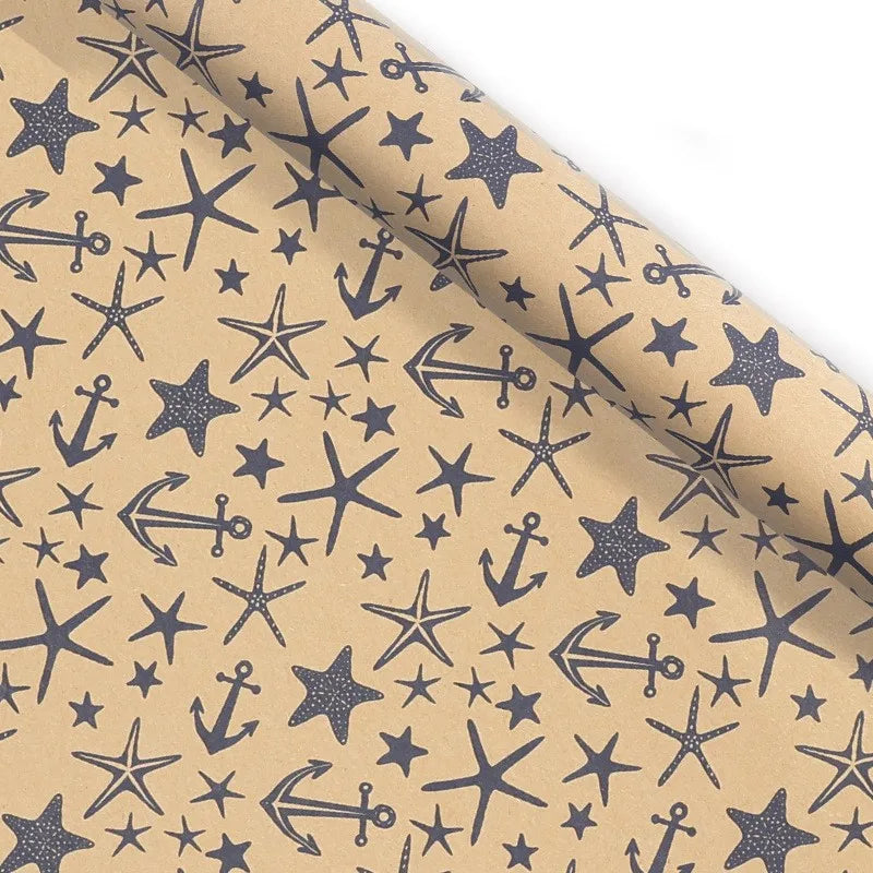 Retro Blue Sea Star Gift Wrapping Paper 70x50cm | Kraft