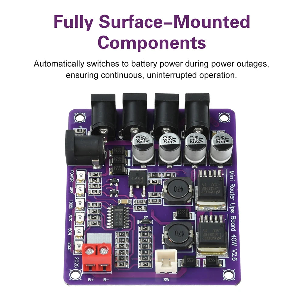 40W UPS Power Module 12.6V | 4-Port Battery Backup Board