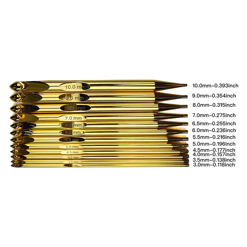 12-Size Golden Aluminum Tunisian Interchangeable Crochet Hook Set