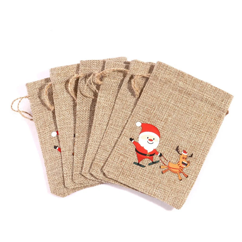 Christmas Burlap Drawstring Gift Bag – Festive Linen Pouch