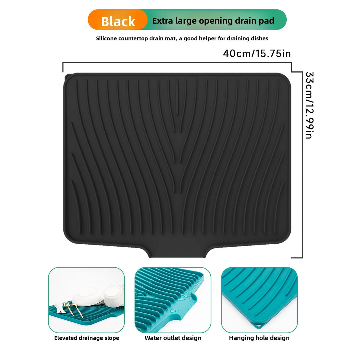 Silicone Dish Drying Mat – Food-Grade Sloped Drain Pad 40/50CM