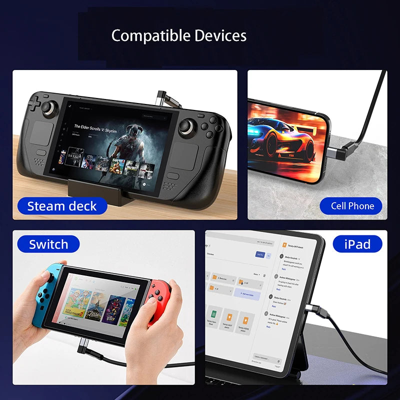 USB-C PD 100W Elbow Adapter 4K60Hz 20Gbps – iPad & Steam Deck