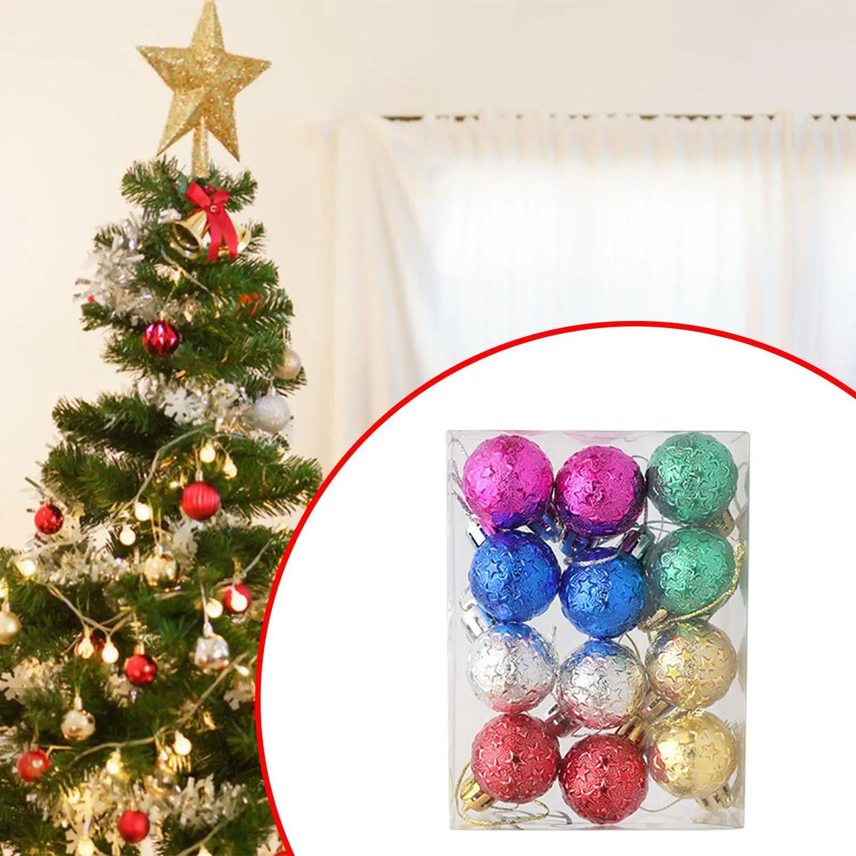 12-Pack Christmas Ball Ornaments – Colorful Tree Pendants