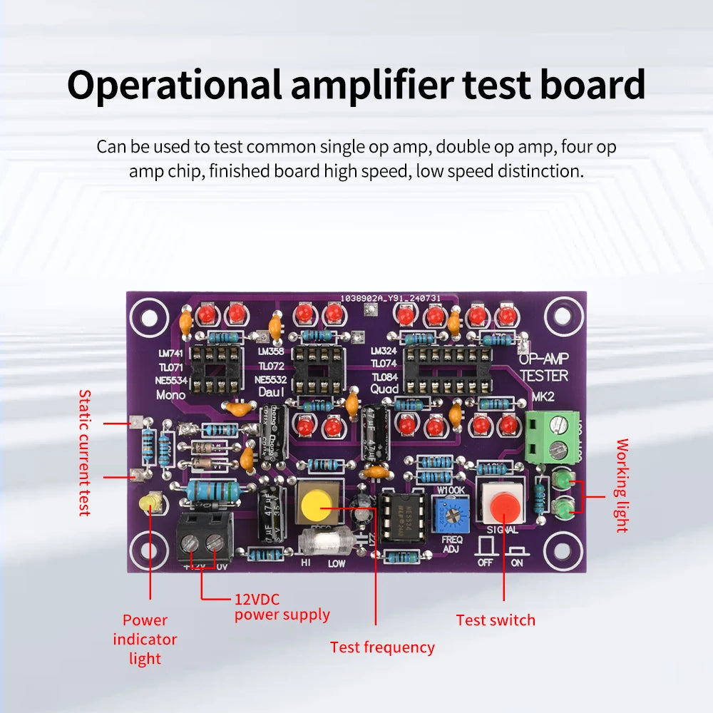 DC12V T2 Op-Amp Test Board – Single/Dual/Quad IC Tester