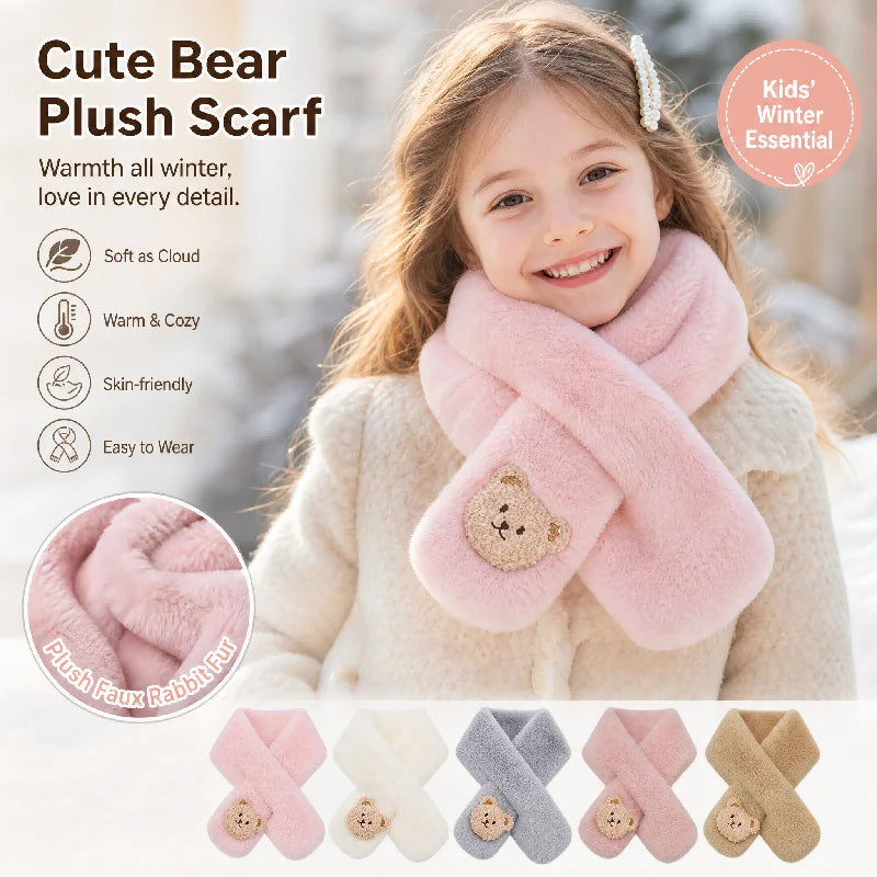 Kids Plush Cartoon Bear Scarf | Soft Faux Fur Baby Neckerchief