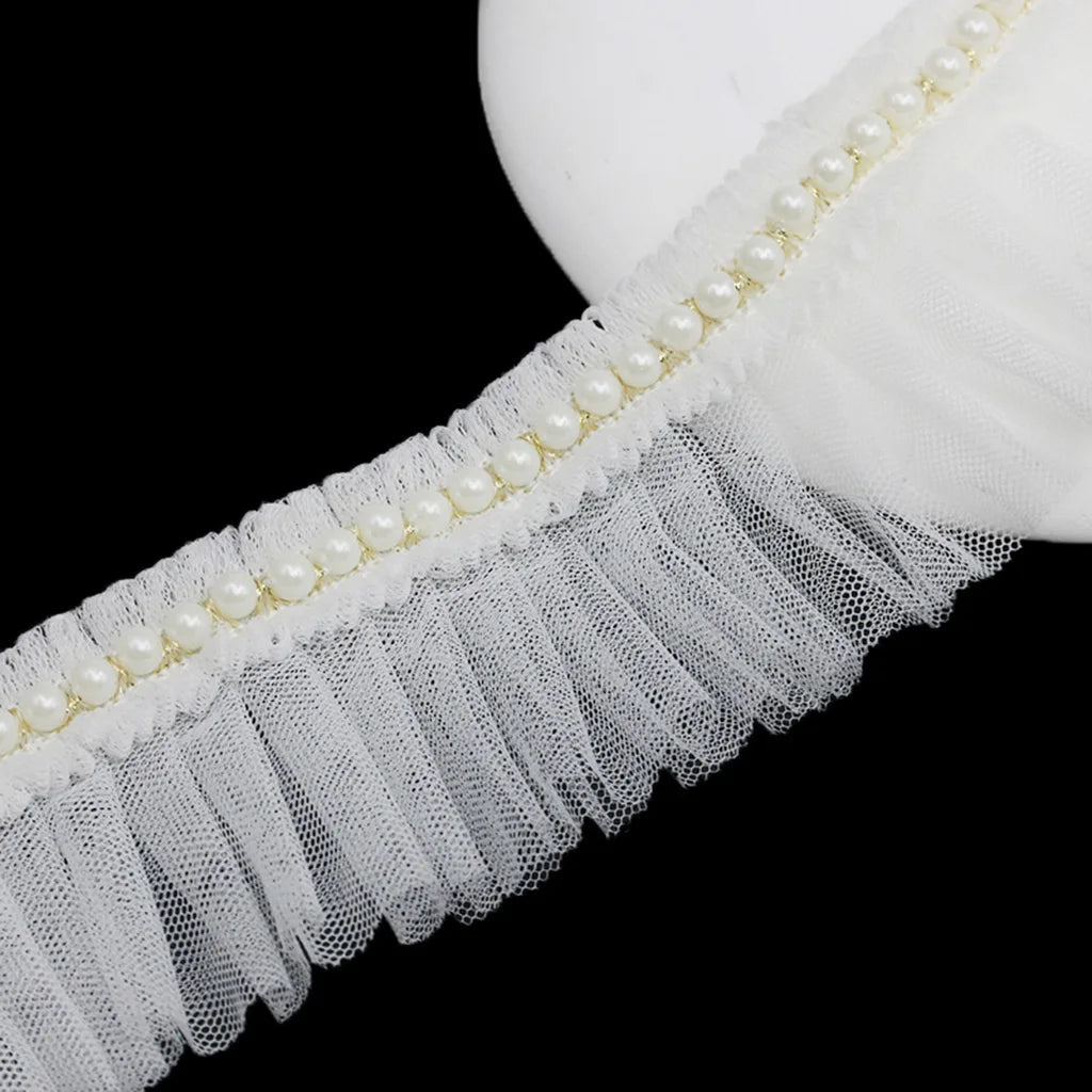 6cm Pearl Pleated Mesh Lace Trim – 1 Yard DIY Sewing