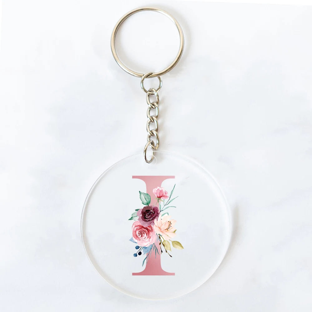 Monogram Acrylic Keychain – Floral Initial Circle Keyring Gift