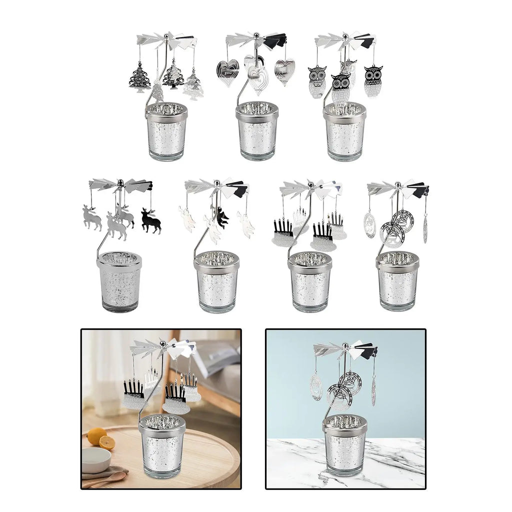 Rotary Metal Carousel Candle Holder | Spinning Tea Light Tray