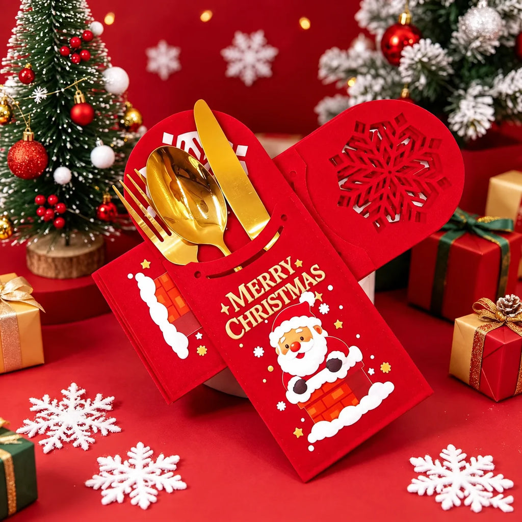 Felt Christmas Cutlery Pockets – Set of 5 Utensil Holders