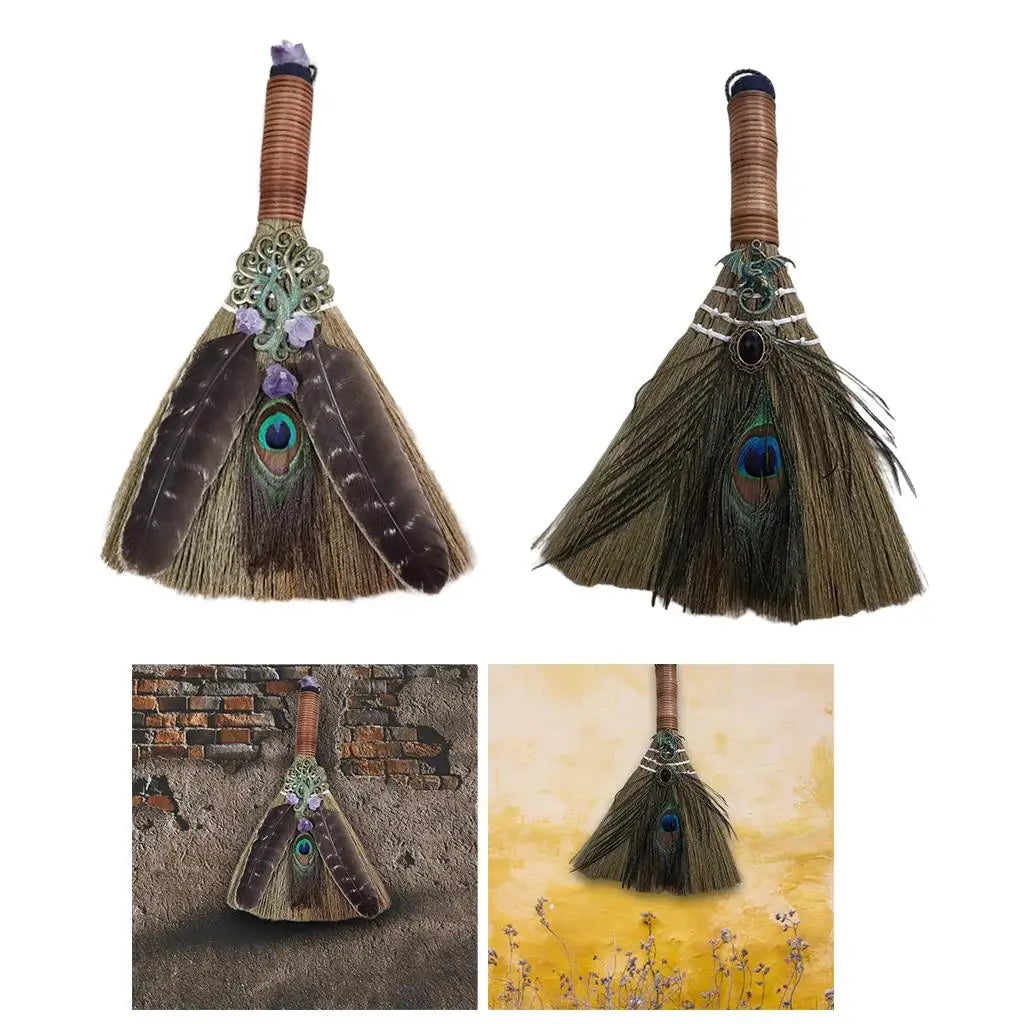 Wicca Witch Altar Broom – Amethyst & Feather Wall Hanging